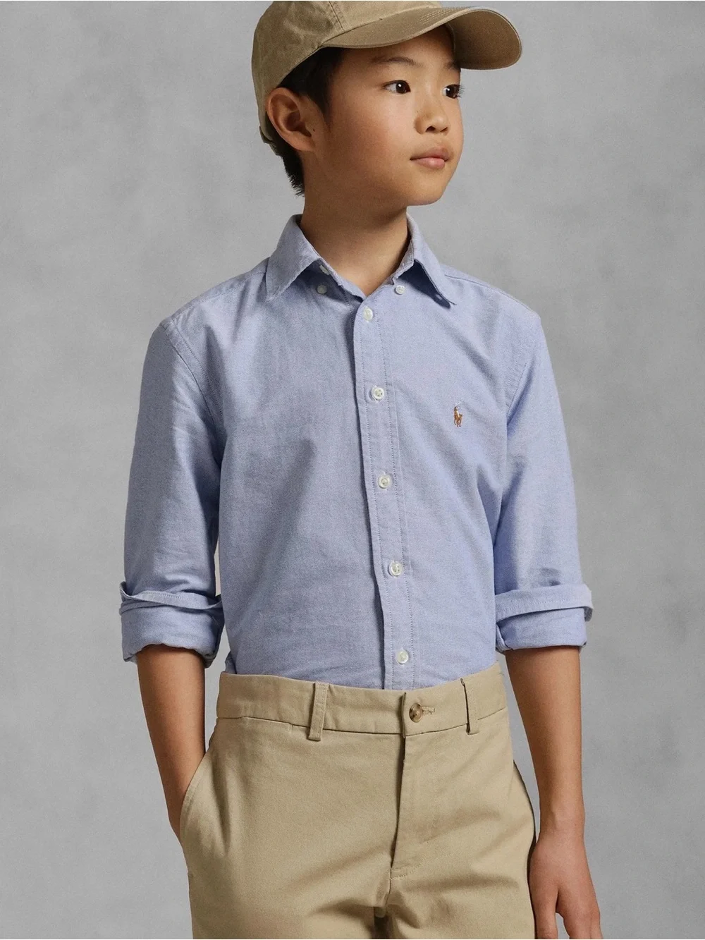 Ralph Lauren Light Blue Button-Down Shirt with Flesh Pony Logo